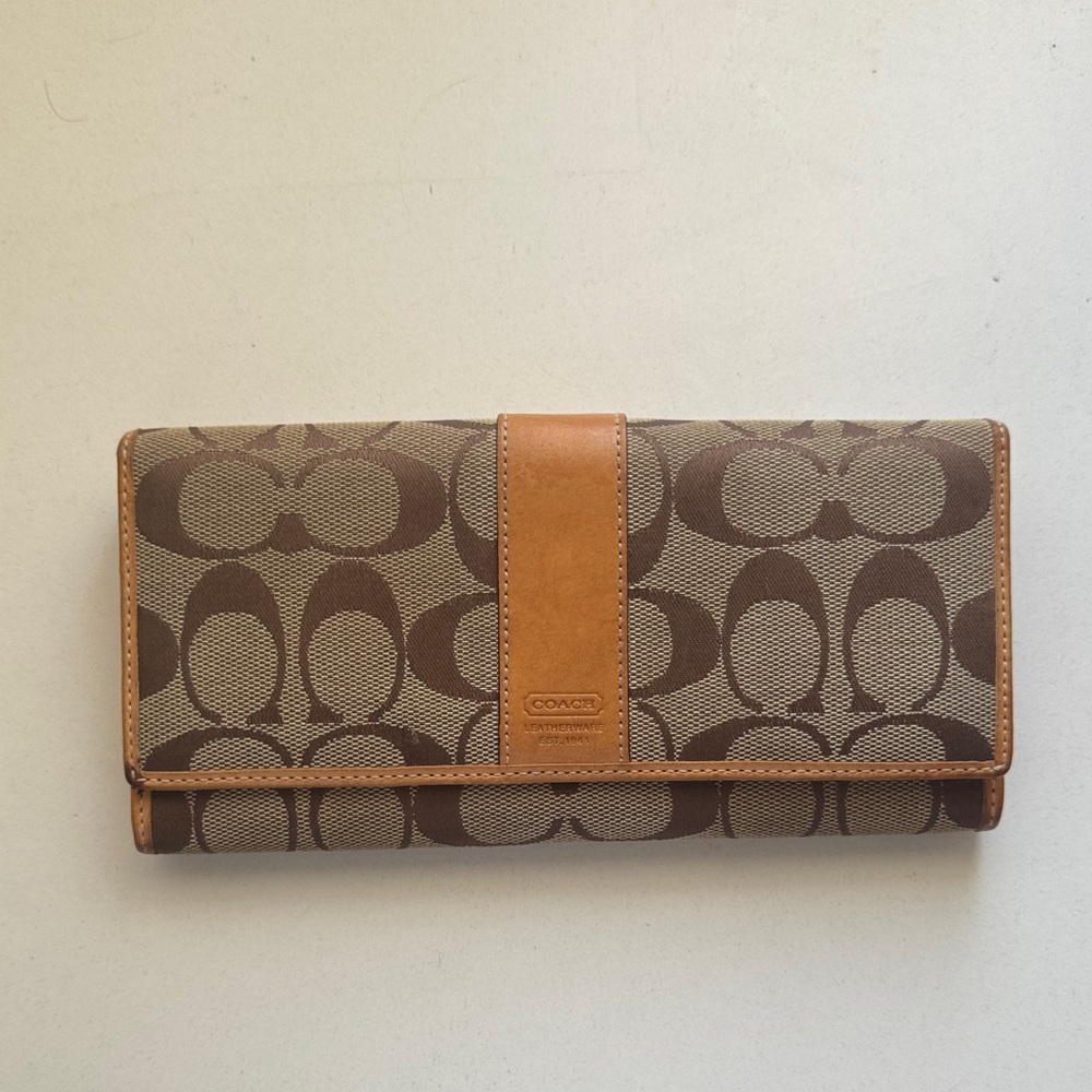 Coach Signature Brown and Tan Clutch